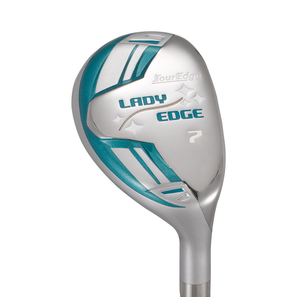 sole view of tour edge lady edge hybrid turquoise silver